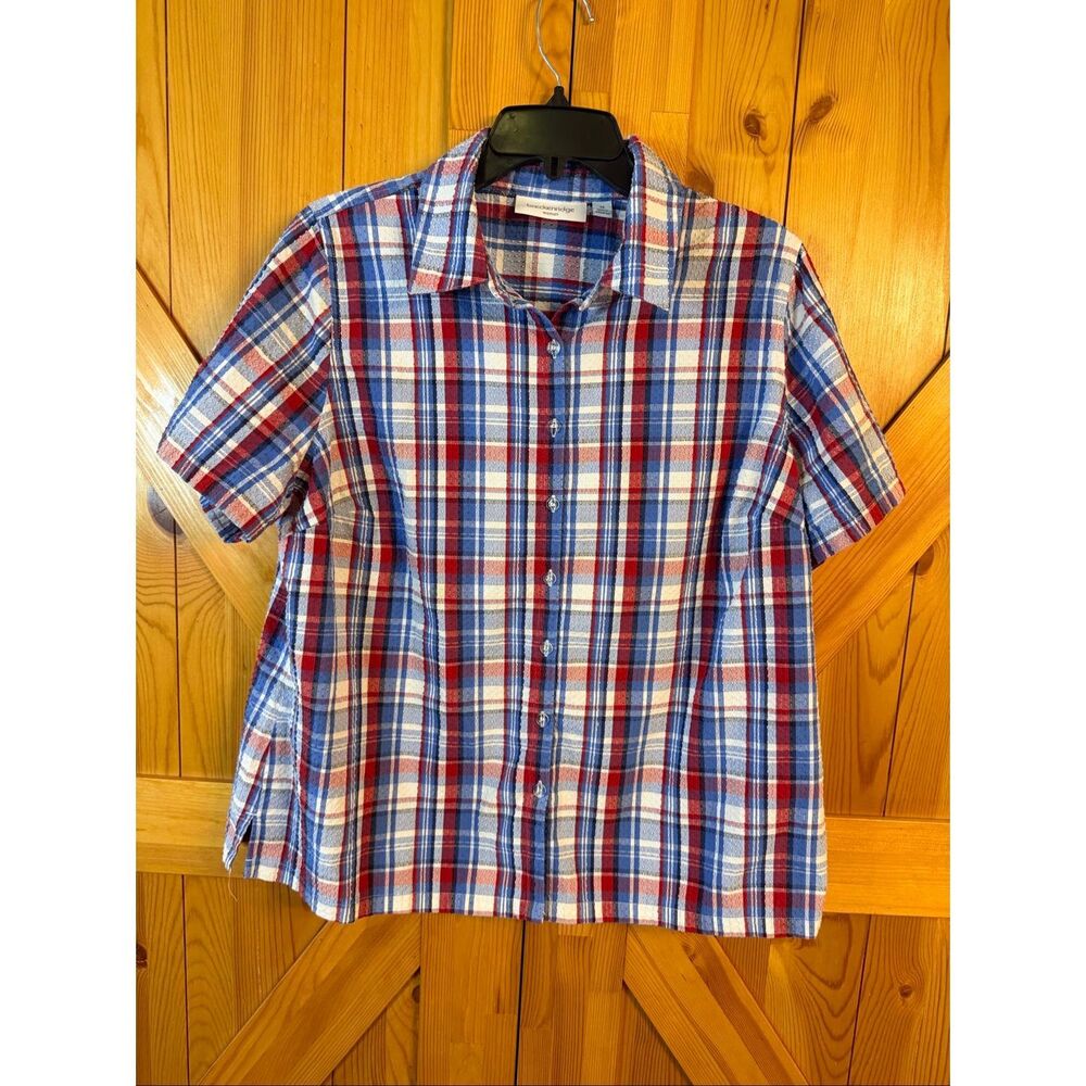 Breckenridge Women’s Red Blue White Plaid Button Shirt Size 1X (7921)